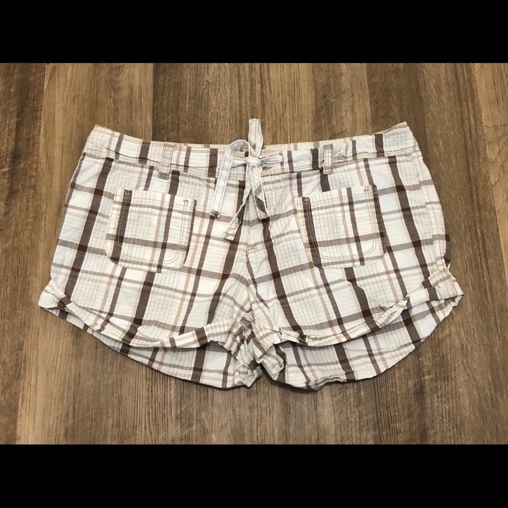 White and brown plaid cotton shorts 11/12